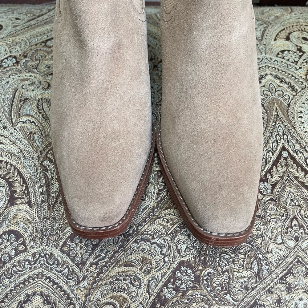 Paige Light Brown Suede Leather Chelsea Heeled Ankle Boots Size 7 - Picture 8 of 12